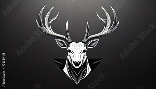 Stylized Stag Head with Antlers and Geometric Shapes.