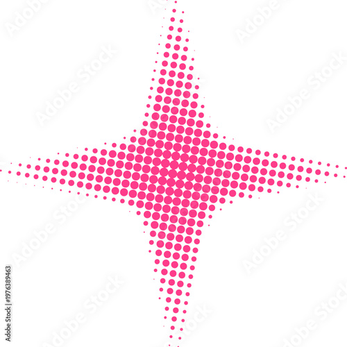 Pink Halftone Dotted Star Burst Graphic Element with Four Points on White Background