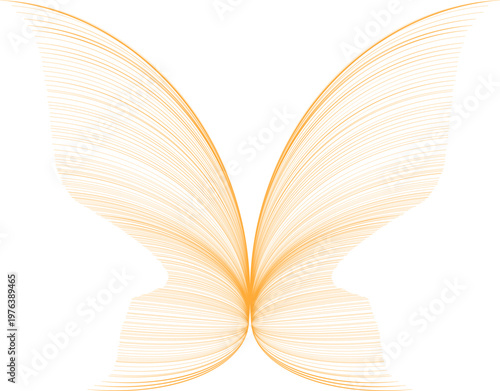 Abstract Orange Linear Butterfly Wings Graphic Element on White Background