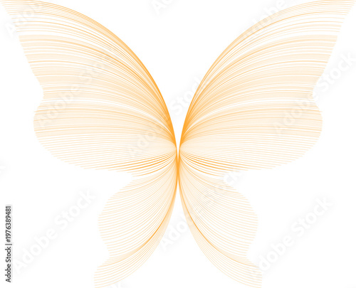 Abstract Orange Butterfly Graphic Made of Fine Wavy Lines on White Background
