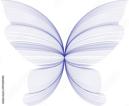 Symmetrical Blue Abstract Line Art Butterfly Illustration Vector on White Background