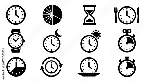 Intermittent Fasting Clock Silhouette Set – Time Schedule, Eating Window and Fasting Icons
