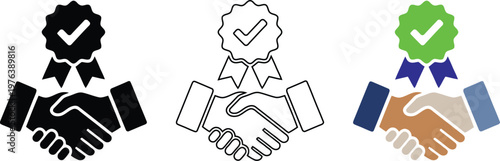 Business Handshake Deal Icon Set Black Outline Colorful Vector Design