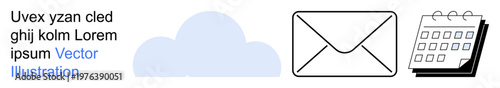 Digital communication, cloud storage, email messaging, task scheduling, productivity management, online data exchange. A cloud, envelope and calendar icons. Cloud storage and email messaging concept