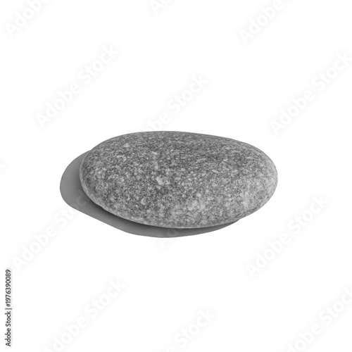 Perfectly round grey river pebble with soft shadow isolated on white or transparent background. Clean organic element with unique geological texture for high-end wellness and yoga designs