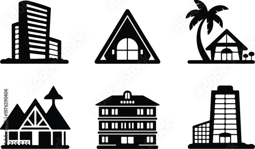 Hotel Silhouette Icon Hospitality Building Outline Design