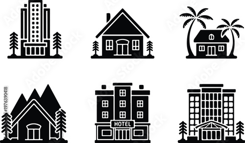 Hotel Silhouette Icon Hospitality Building Outline Design