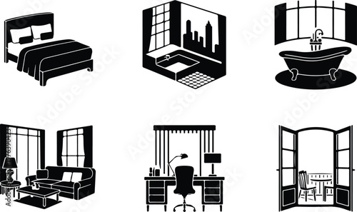 Hotel Silhouette Icon Hospitality Building Outline Design