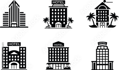 Hotel Silhouette Icon Hospitality Building Outline Design
