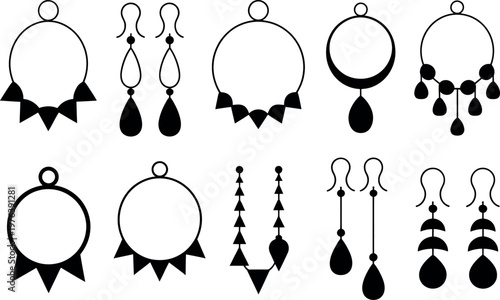 Collection of modern abstract geometric minimalist earrings isolated on a white background