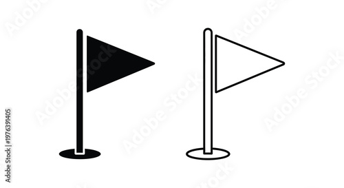 Two flags one solid black and one outlined presented as a graphic silhouette