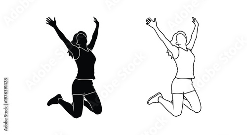 Two joyful women in american dress depicted in a striking silhouette