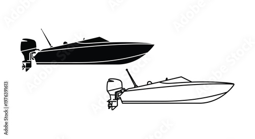 Black speed boat designs shown in side and top views silhouette