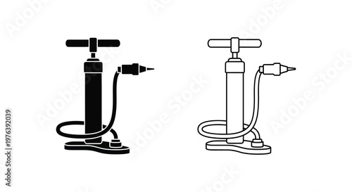 Two black pump illustrations with differing details a stylistic silhouette