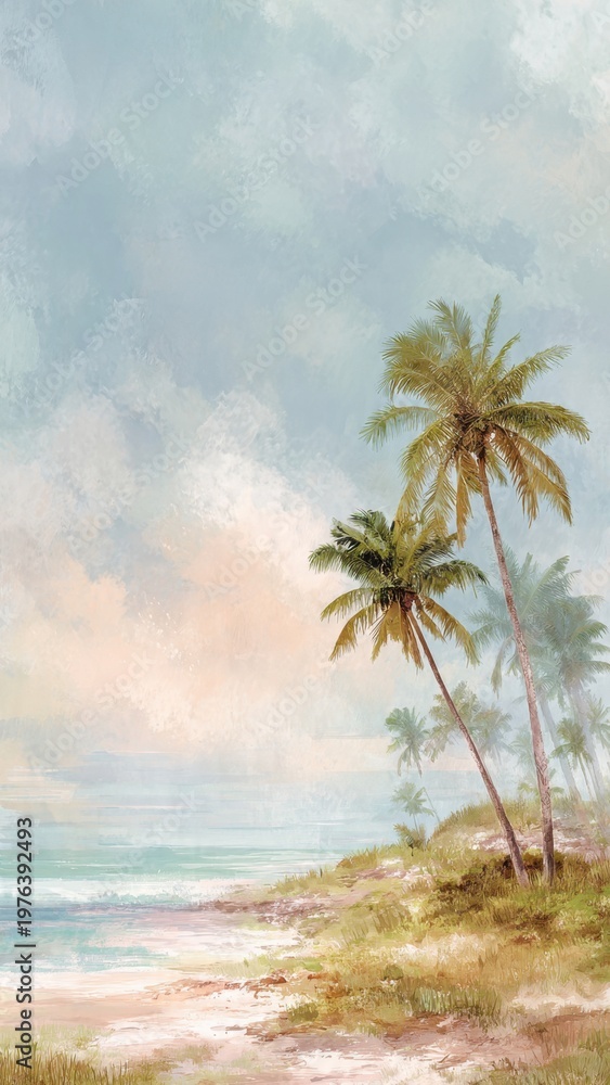 Fototapeta premium Coastal Palm Trees with Soft Sky