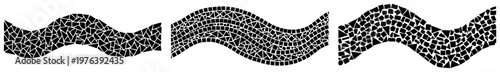 Wavy horizontal bands with mosaic stone patterns in vintage engraving style