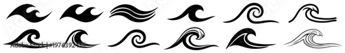 Set of stylized ocean wave icons in minimal graphic style