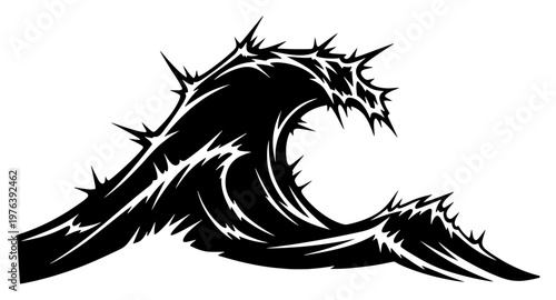 Large aggressive ocean wave with sharp jagged edges in graphic style