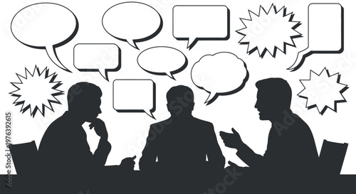 Business meeting with diverse speech bubbles representing communication and ideas