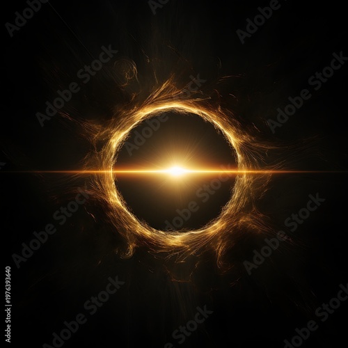 Abstract golden circle, creating a unique cosmic art with light in center