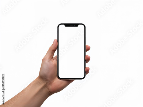 Hand holding modern smartphone with blank screen