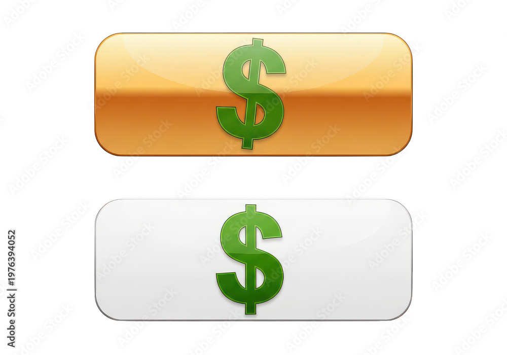 Fototapeta premium Golden and white dollar sign buttons isolated on transparent background