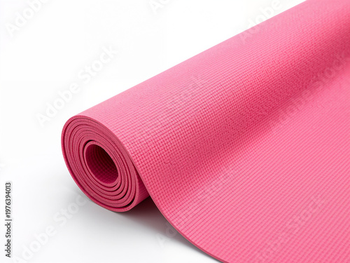 Pink rolled yoga mat for fitness and exercise