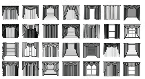 Collection of illustrated window curtain designs curtains