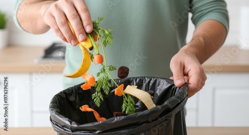 Compost Food Waste Being Disposed of in Kitchen Container