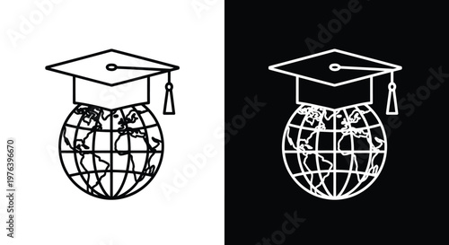 Graduation Cap On Globe Icon Outline education world
