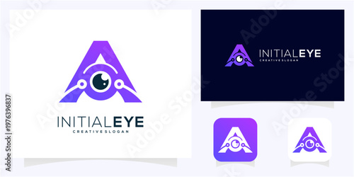 Letter A with Eye Tech logo design vector icon symbol.