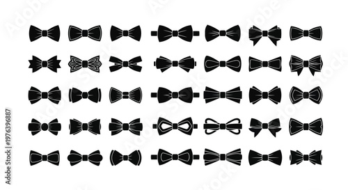 Large collection of black bow tie icons on a white background