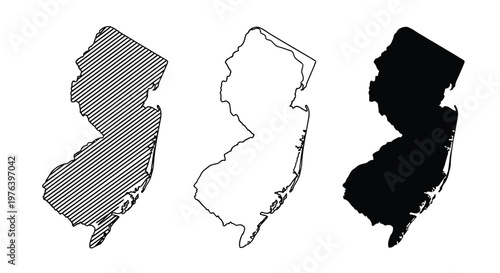 Outline and Silhouette Maps of New Jersey State vector