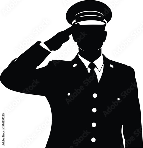 Silhouette of military officer saluting on transparent background.