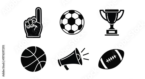 Set of vector icons for sports including a football basketball and tennis ball isolated on white for a competition game