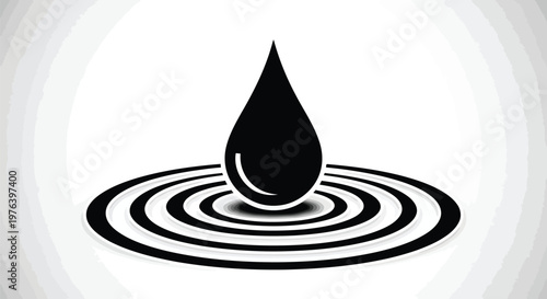 An abstract blue 3d vector illustration featuring a clean transparent water droplet falling to create a clear liquid ripple and splash wave in a wet nature environment