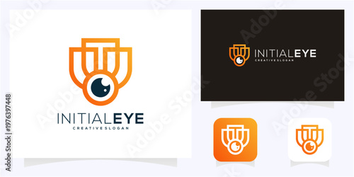 Letter T and U initial with Eye logo design idea. Abstract vision monogram outline gradient vector icon symbol.