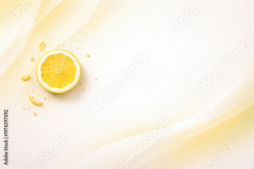 Lemon slice on soft yellow gradient background with copy space