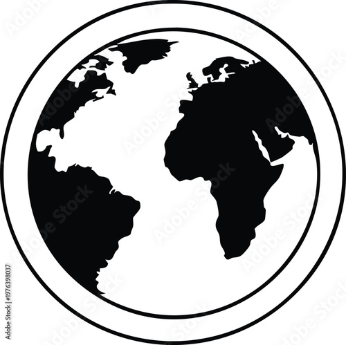 Black and white globe with continents earth africa