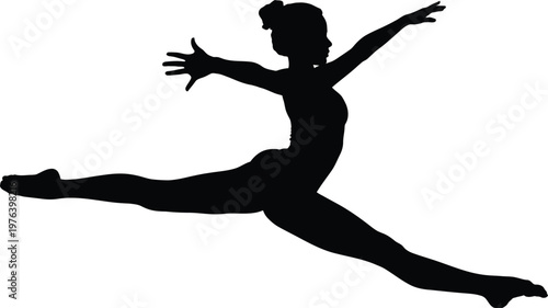 Female dancer silhouette jumping ballet pose graceful movement fitness dance performance vector illustration isolated on white background design element