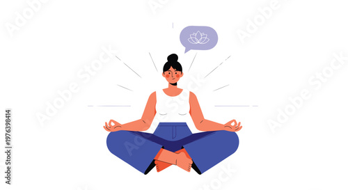 Meditating woman, yoga pose, peaceful illustration, mindfulness concept, vector graphics