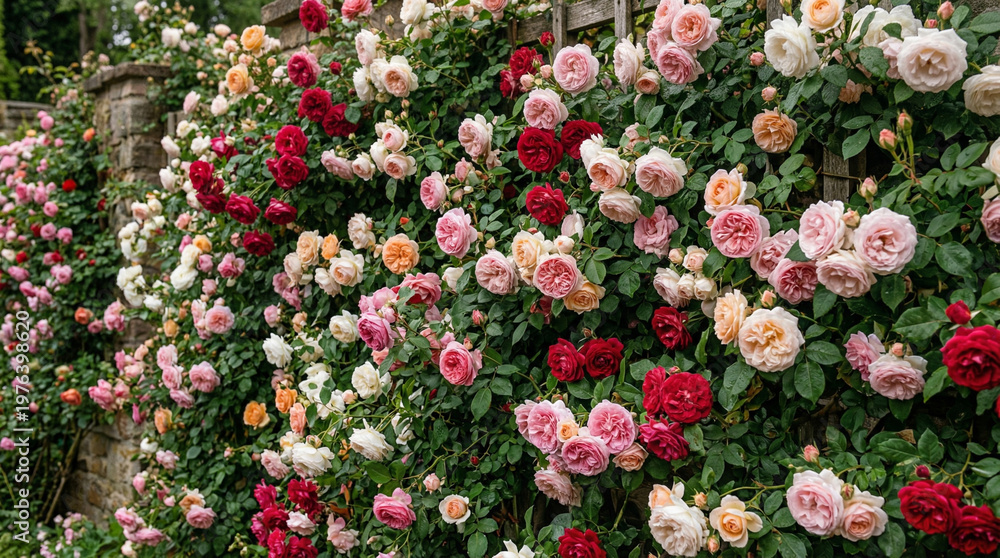 Fototapeta premium flowers wall background with amazing roses