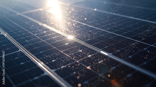 Close-up of advanced solar cells capturing sunlight with reflective surfaces
