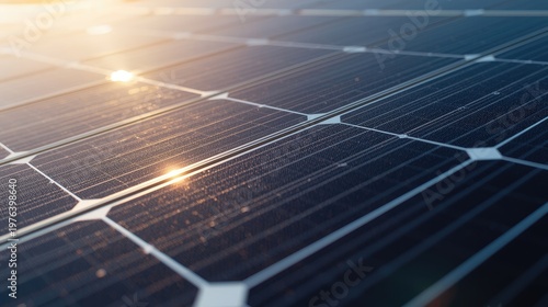 Close-up of advanced solar cells capturing sunlight with reflective surfaces