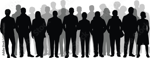 Group of diverse people standing together silhouette crowd teamwork community unity social gathering business team isolated on white background