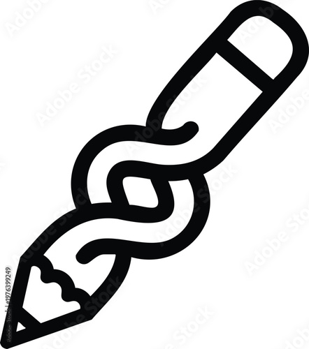 Black pencil tied in a knot on white background