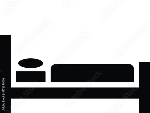 Black silhouette of a bed with pillow and mattress on white background