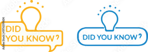 two did you know badge icons in yellow and blue with light bulb speech bubble flat vector infographic design
