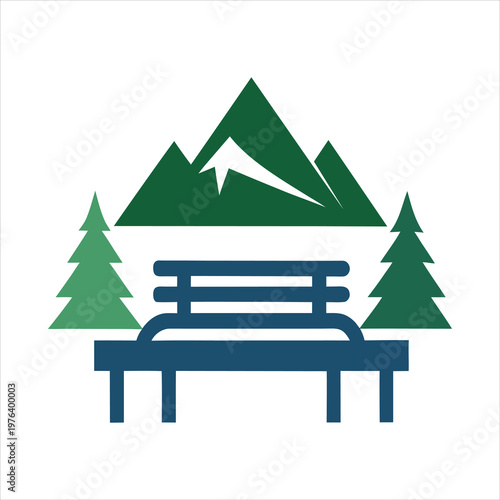 Bench Mountain Pine Tree Logo Vector Design