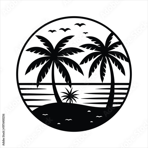 Beach Sunset Holiday Logo Vector Illustration